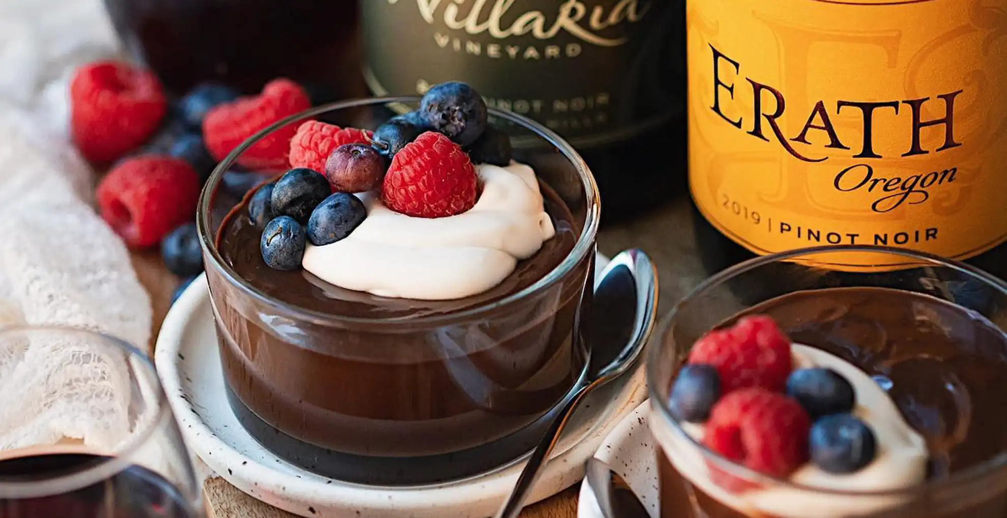 vegan chocolate pudding paired with erath pinot noir