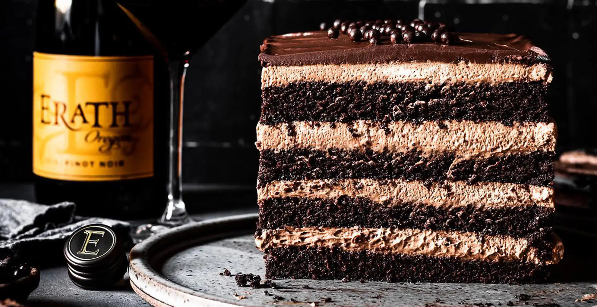 chocolate chestnut cake with erath pinot noir