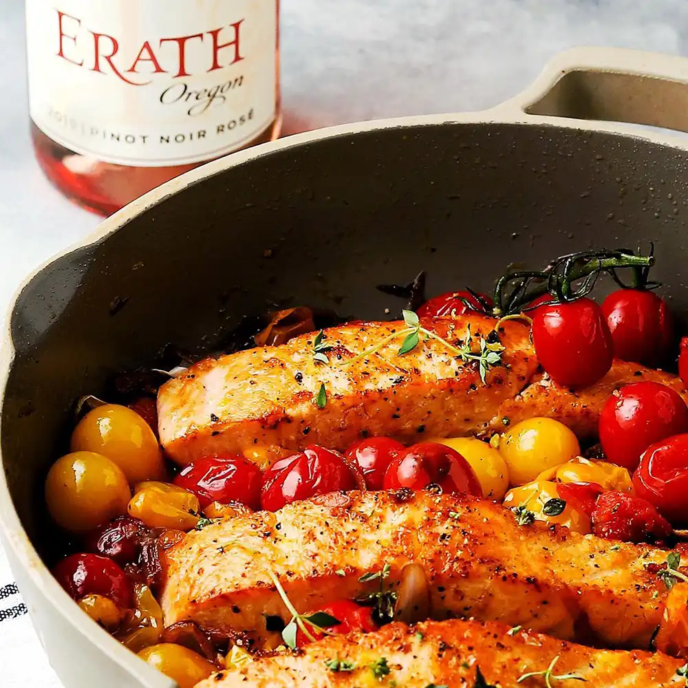 One Pan Seared Salmon with Burst Cherry Tomatoes