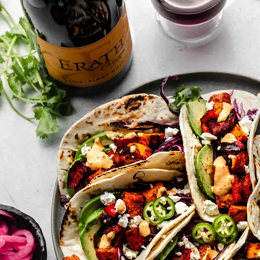 Crispy Sweet Potato Tacos with Chipotle Creme