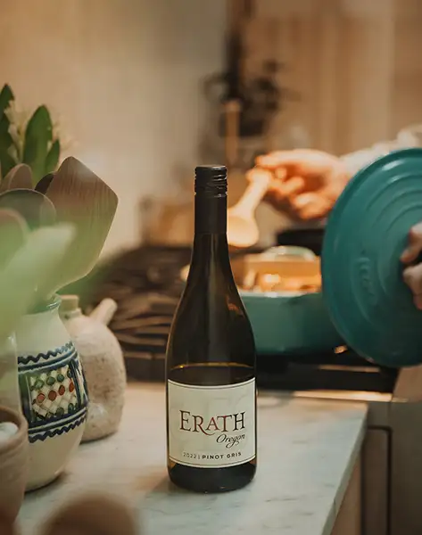 Erath wines on a kitchen counter.