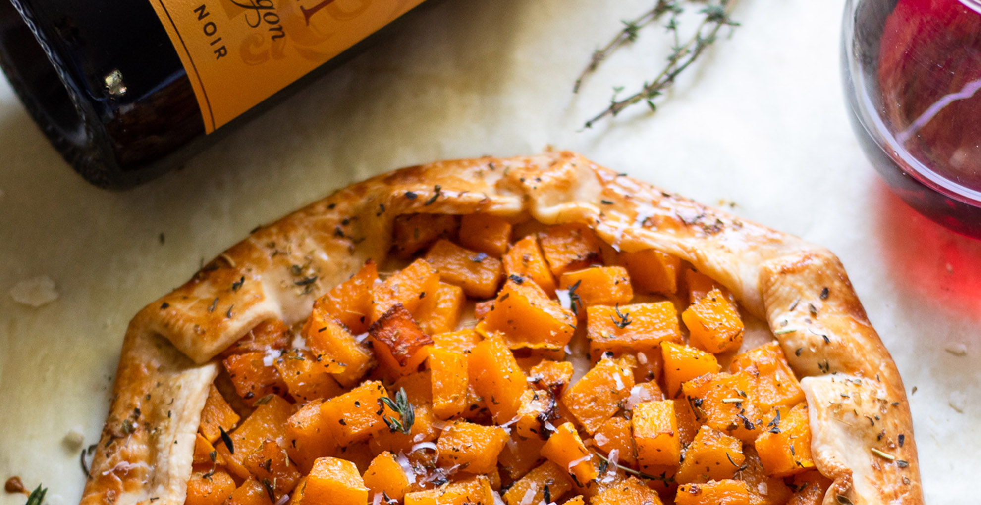 erath pinot noir with butternut squash gallette