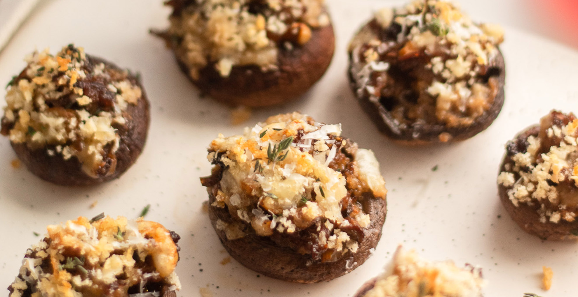 close up of garlic butter stuffed mushrooms