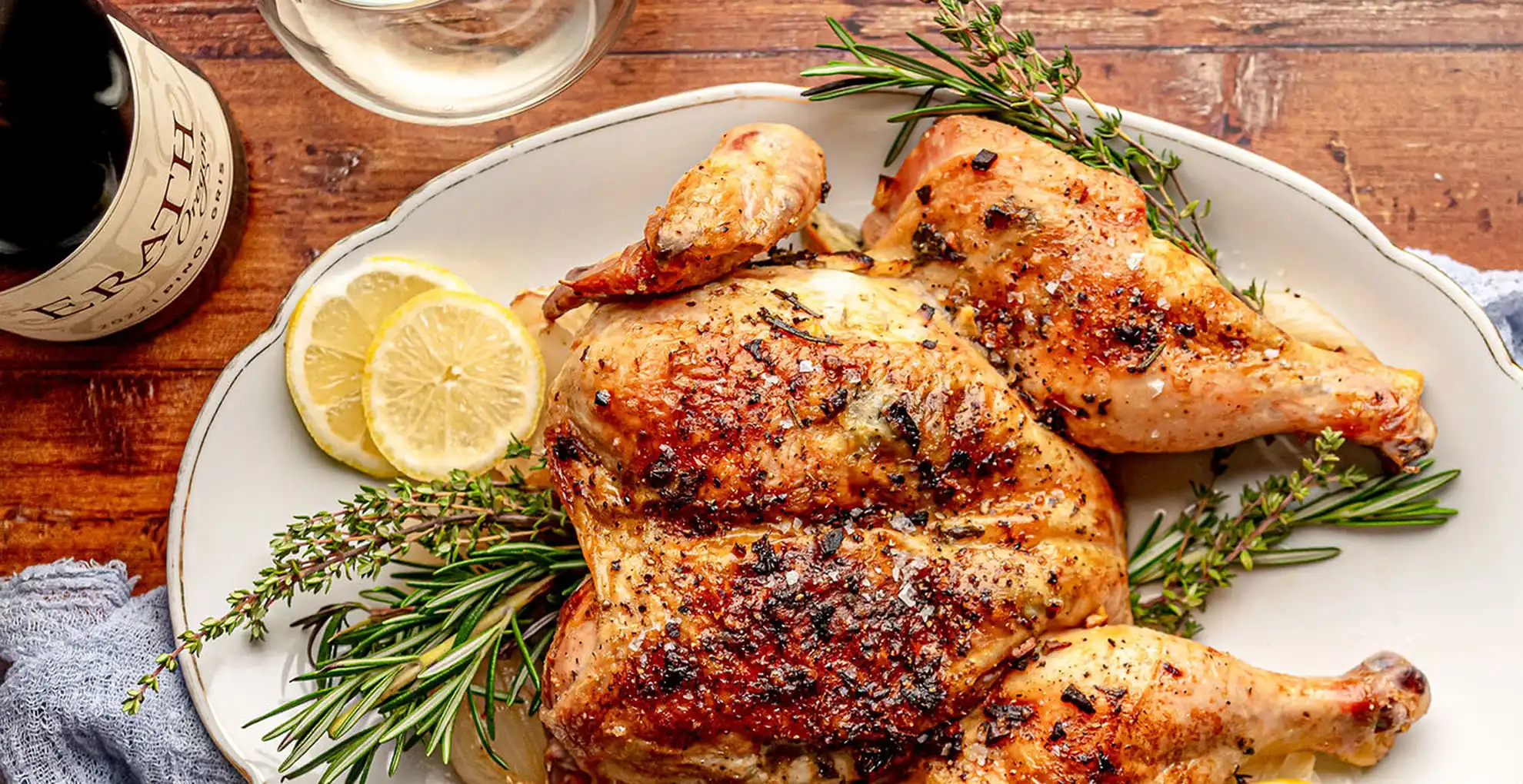 herb butter spatchcock chicken with erath pinot gris