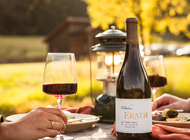 erath willakia pinot noir at dinner date outside with late