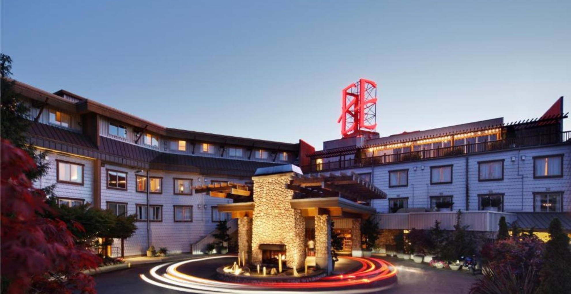 An exterior shot of the Edgewater Hotel