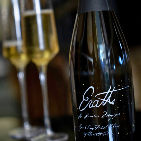 A bottle of Erath La Lumière Magique Sparkling Pinot Blanc