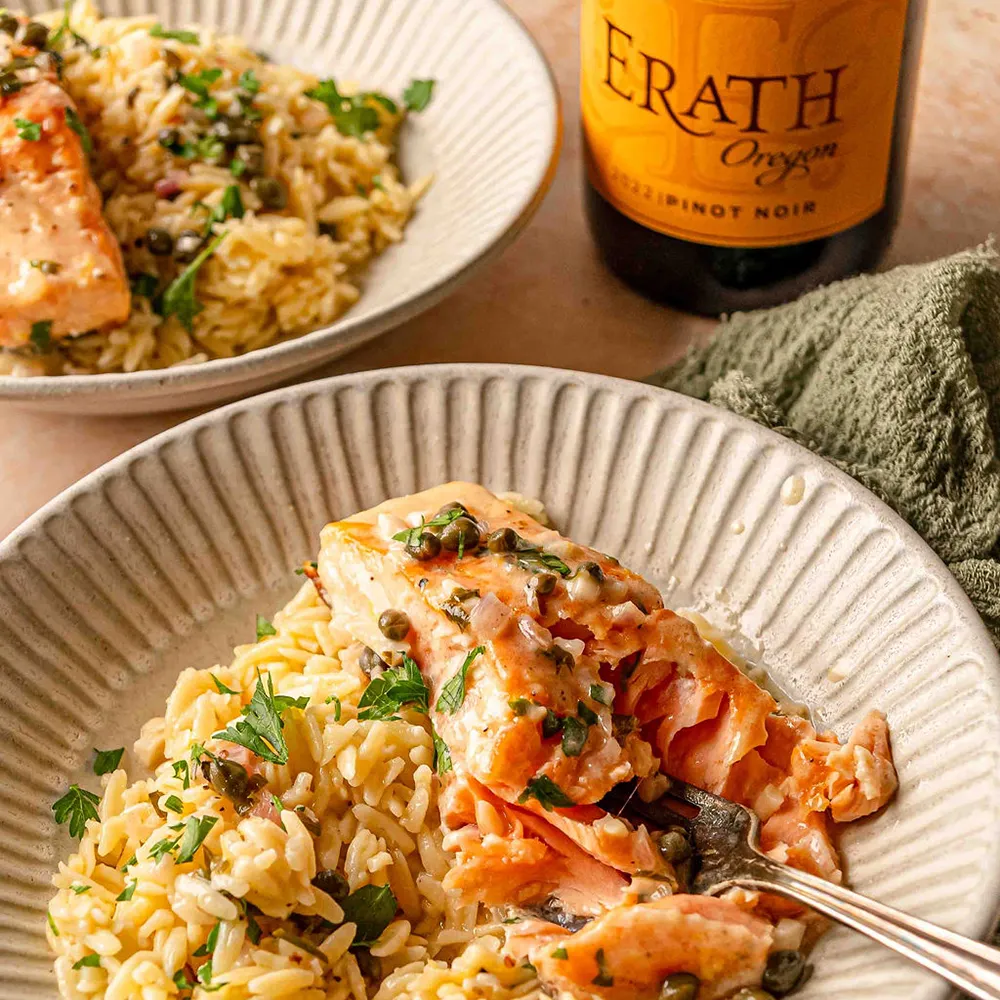 Salmon Piccata with Lemon Parmesan Orzo